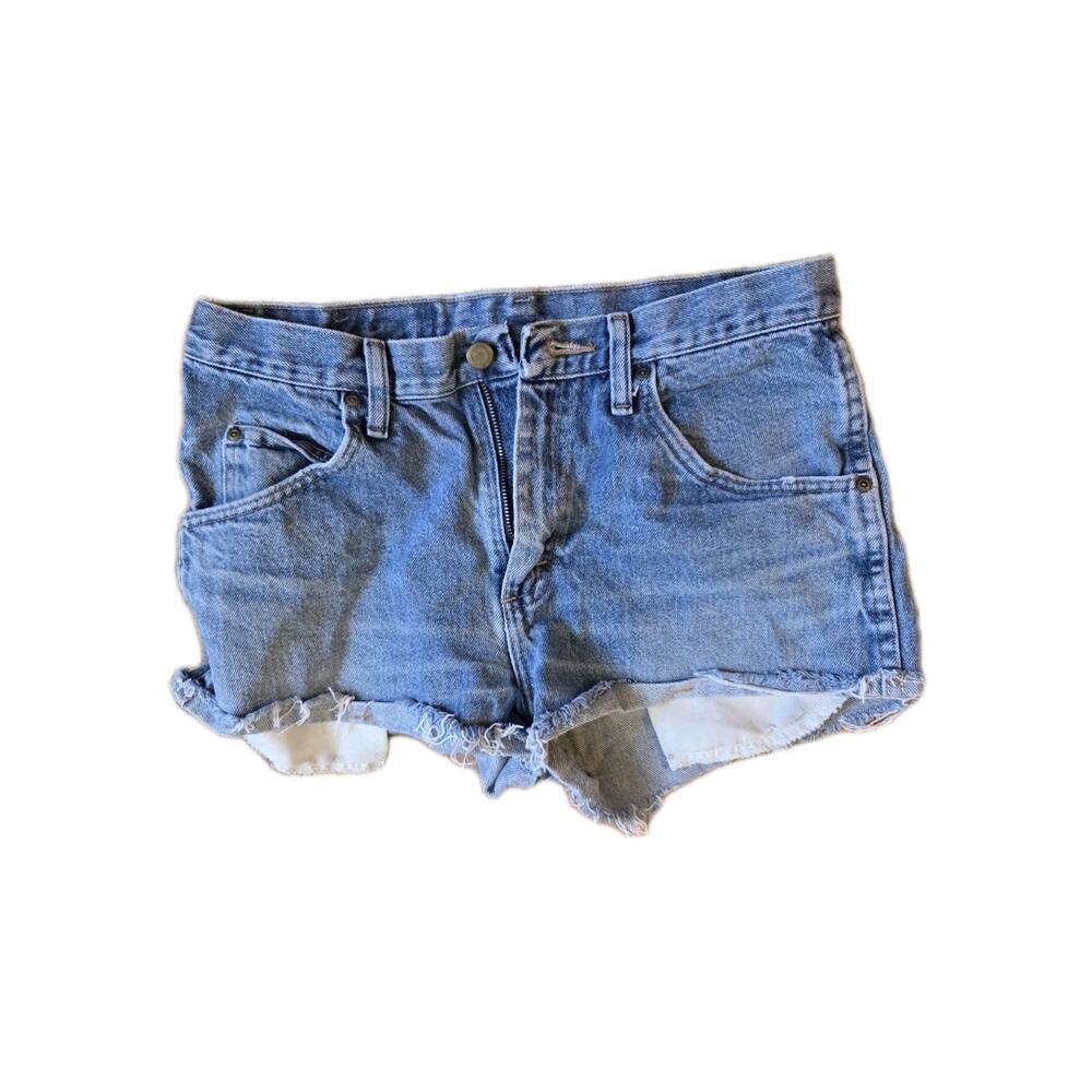 Vintage 90s Wrangler Denim Cut Off Shorts Size 30 Raw Hem High Rise